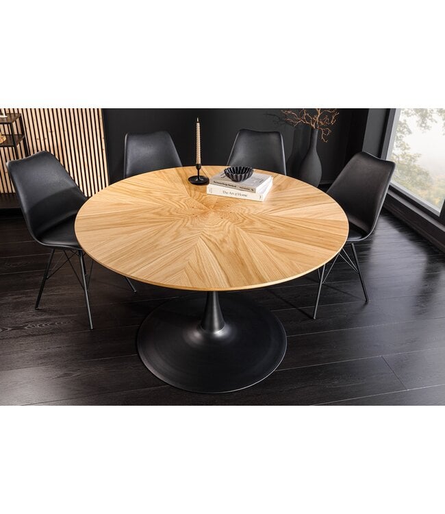 Invicta Interior Eettafel ATELIER 120 cm rond, natuurlijke eikenhoutlook met zwart metalen frame - 46559