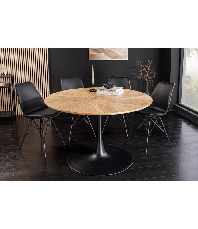 Invicta Interior Eettafel ATELIER 120 cm rond, natuurlijke eikenhoutlook met zwart metalen frame - 46559