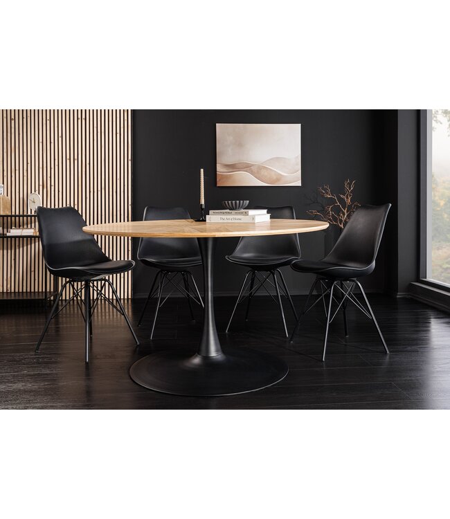 Invicta Interior Eettafel ATELIER 120 cm rond, natuurlijke eikenhoutlook met zwart metalen frame - 46559