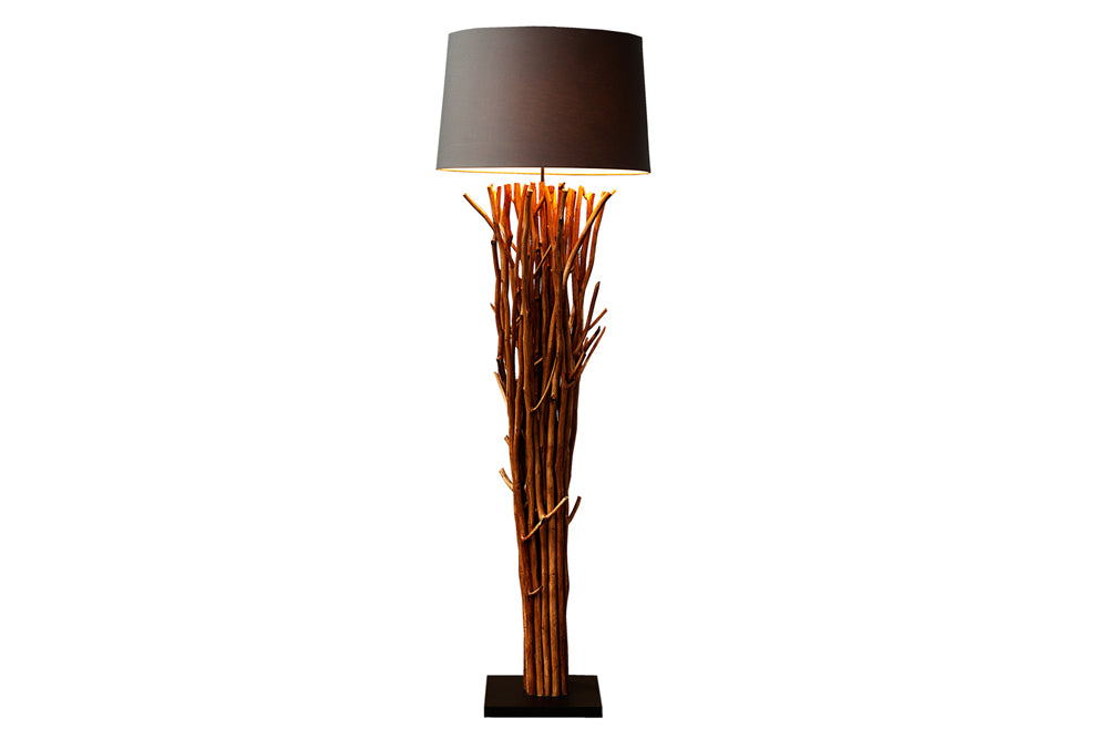Vloerlamp EUPHORIA 175 cm met grijsbruine linnen kap in drijfhoutkleur. - 19472