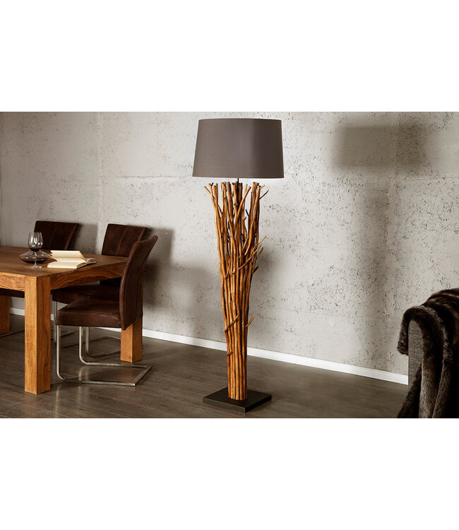 Invicta Interior Vloerlamp EUPHORIA 175 cm met grijsbruine linnen kap in drijfhoutkleur. - 19472