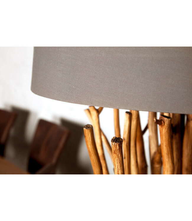 Invicta Interior Vloerlamp EUPHORIA 175 cm met grijsbruine linnen kap in drijfhoutkleur. - 19472