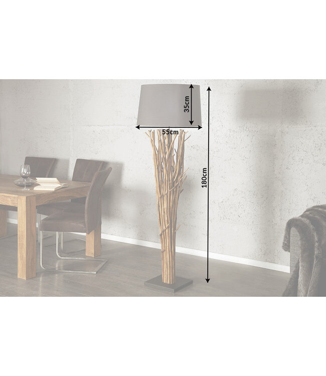 Invicta Interior Vloerlamp EUPHORIA 175 cm met grijsbruine linnen kap in drijfhoutkleur. - 19472