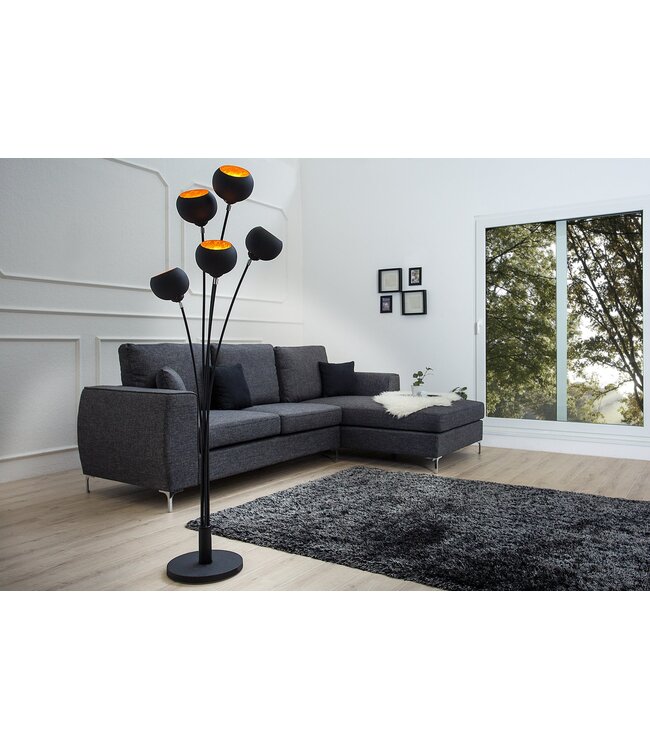 Invicta Interior Vloerlamp MAGMA 170 cm 5 lampenkappen zwart goud - 37004