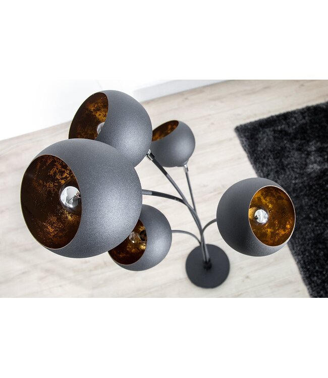 Invicta Interior Vloerlamp MAGMA 170 cm 5 lampenkappen zwart goud - 37004