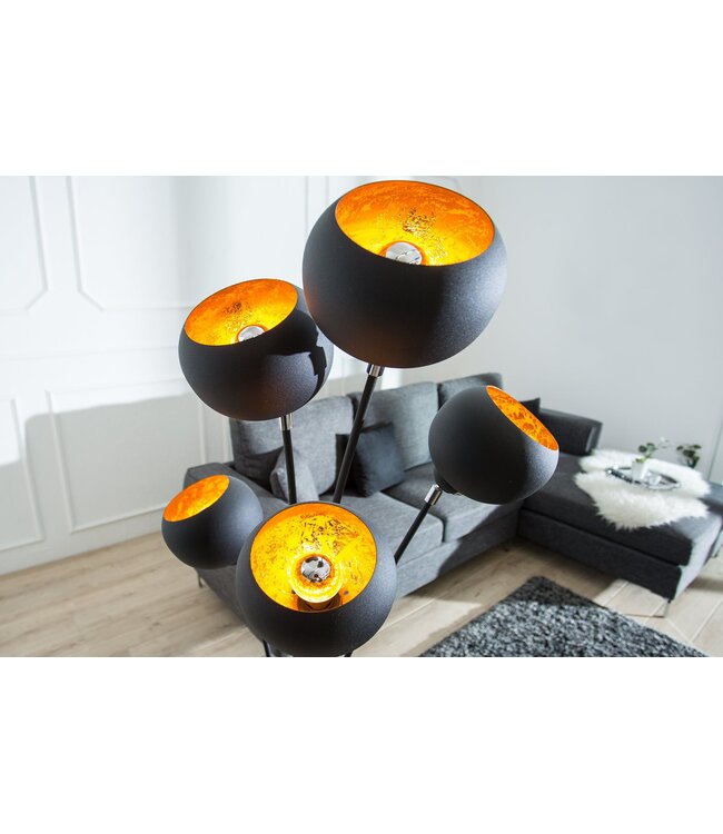 Invicta Interior Vloerlamp MAGMA 170 cm 5 lampenkappen zwart goud - 37004