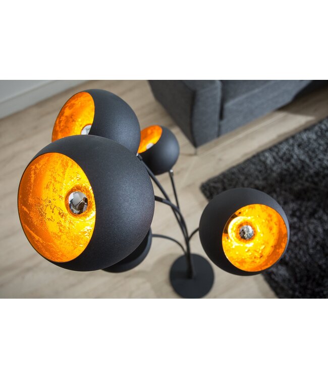 Invicta Interior Vloerlamp MAGMA 170 cm 5 lampenkappen zwart goud - 37004