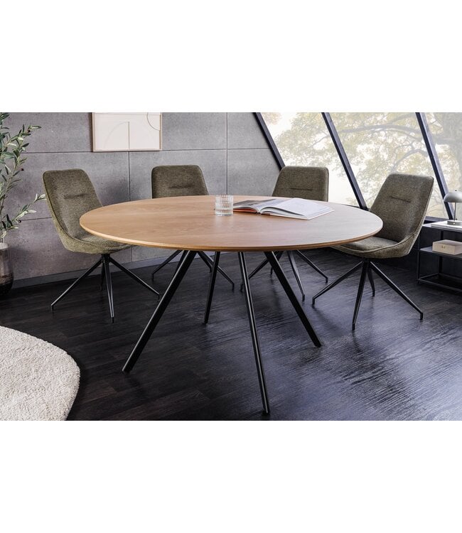 Invicta Interior Eettafel ATELIER 120 cm rond, natuurlijke eikenhoutlook met zwarte metalen poten - 46572