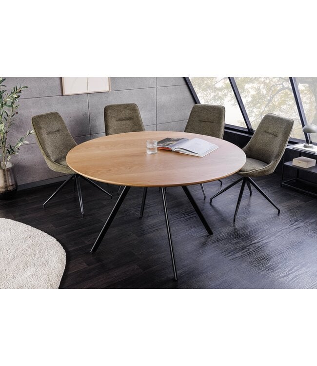 Invicta Interior Eettafel ATELIER 120 cm rond, natuurlijke eikenhoutlook met zwarte metalen poten - 46572