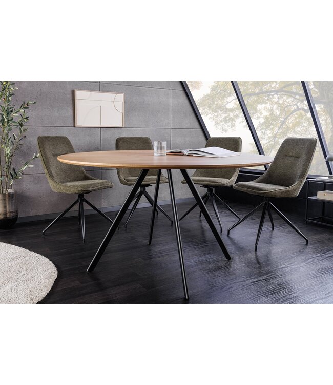 Invicta Interior Eettafel ATELIER 120 cm rond, natuurlijke eikenhoutlook met zwarte metalen poten - 46572