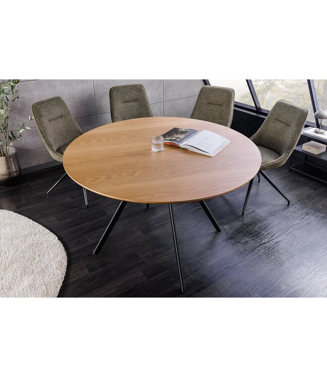 Invicta Interior Eettafel ATELIER 120 cm rond, natuurlijke eikenhoutlook met zwarte metalen poten - 46572