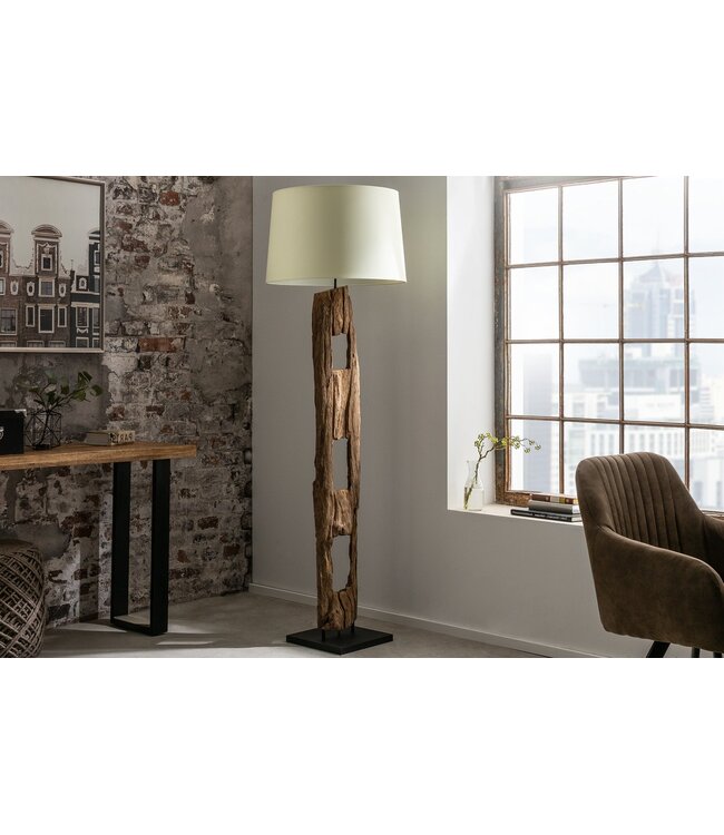 Invicta Interior Vloerlamp BARRACUDA 177 cm van gerecycled acaciahout met beige katoenen kap - 41046