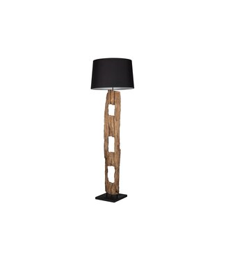 Invicta Interior Vloerlamp BARRACUDA 177 cm van gerecycled acaciahout met zwarte katoenen kap - 41043