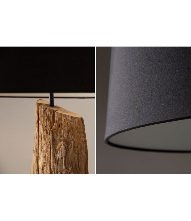 Invicta Interior Vloerlamp BARRACUDA 177 cm van gerecycled acaciahout met zwarte katoenen kap - 41043