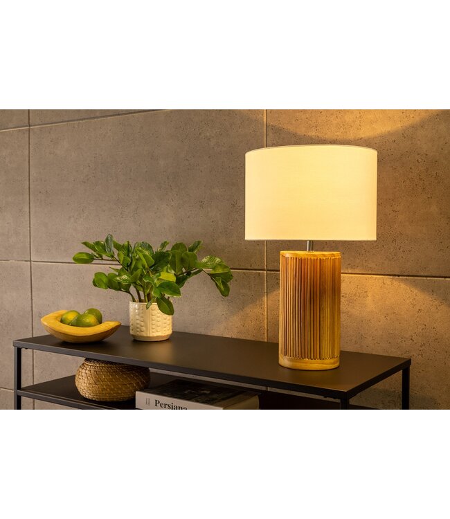 Invicta Interior Tafellamp GATSBY 50 cm met lampenkap van wilgen- en grenenhout in naturel wit. - 44496