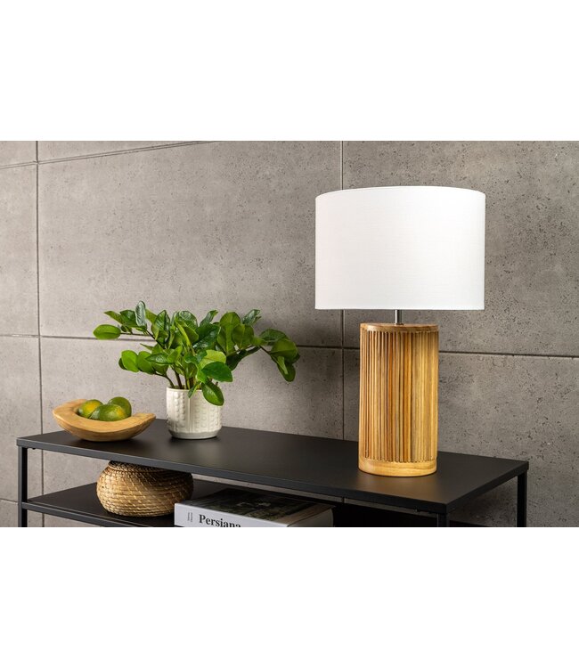 Invicta Interior Tafellamp GATSBY 50 cm met lampenkap van wilgen- en grenenhout in naturel wit. - 44496