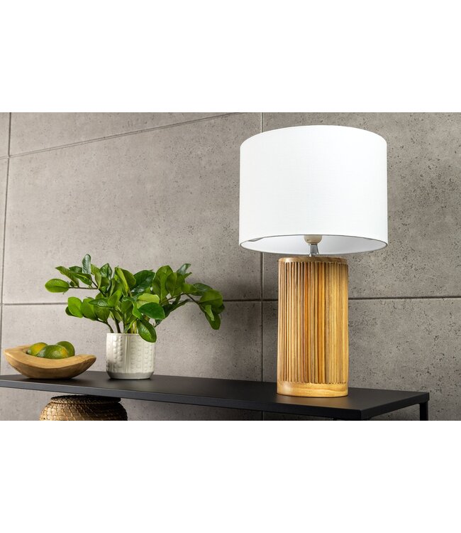 Invicta Interior Tafellamp GATSBY 50 cm met lampenkap van wilgen- en grenenhout in naturel wit. - 44496