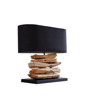 Invicta Interior Tafellamp RIVERINE II met zwarte linnen kap in drijfhoutkleur - 36787