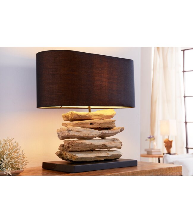 Invicta Interior Tafellamp RIVERINE II met zwarte linnen kap in drijfhoutkleur - 36787