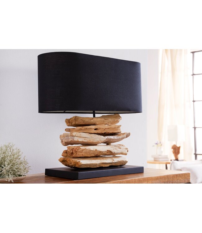 Invicta Interior Tafellamp RIVERINE II met zwarte linnen kap in drijfhoutkleur - 36787