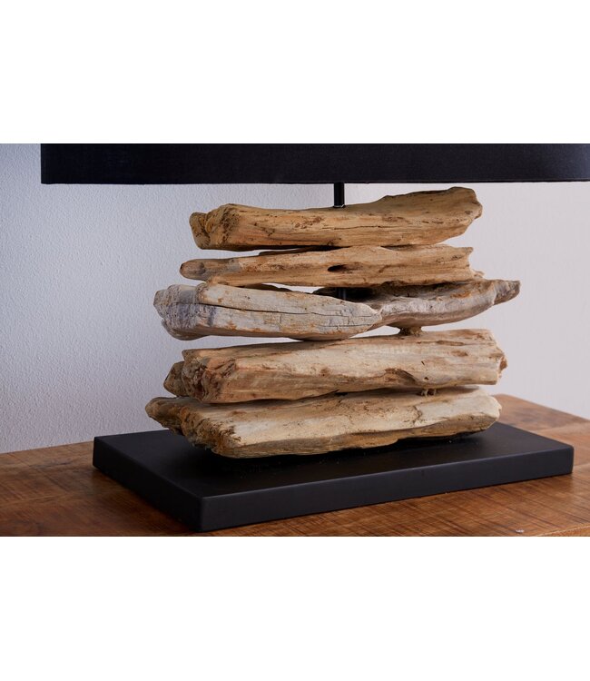 Invicta Interior Tafellamp RIVERINE II met zwarte linnen kap in drijfhoutkleur - 36787