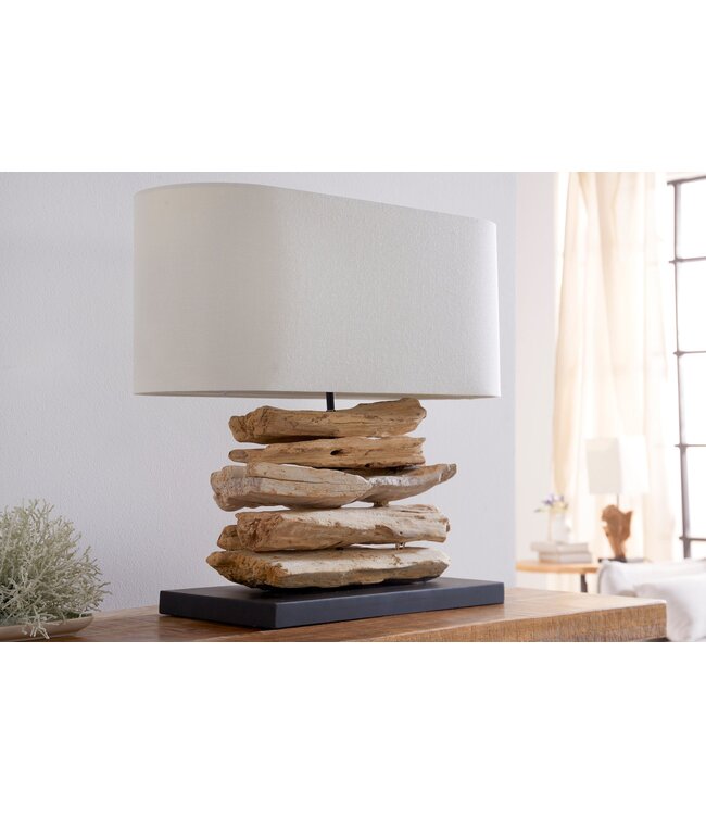 Invicta Interior Tafellamp RIVERINE met kap van drijfhout en linnen - 36786