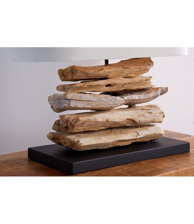 Invicta Interior Tafellamp RIVERINE met kap van drijfhout en linnen - 36786