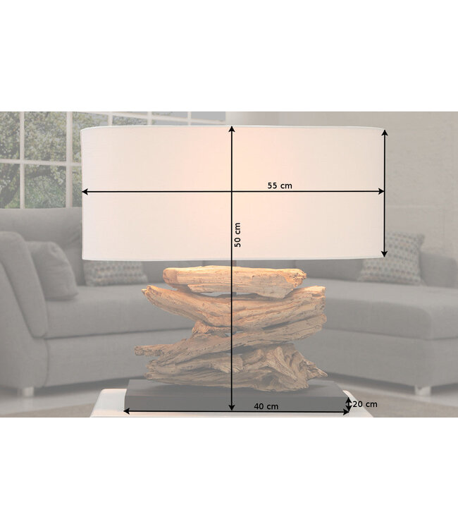 Invicta Interior Tafellamp RIVERINE met kap van drijfhout en linnen - 36786