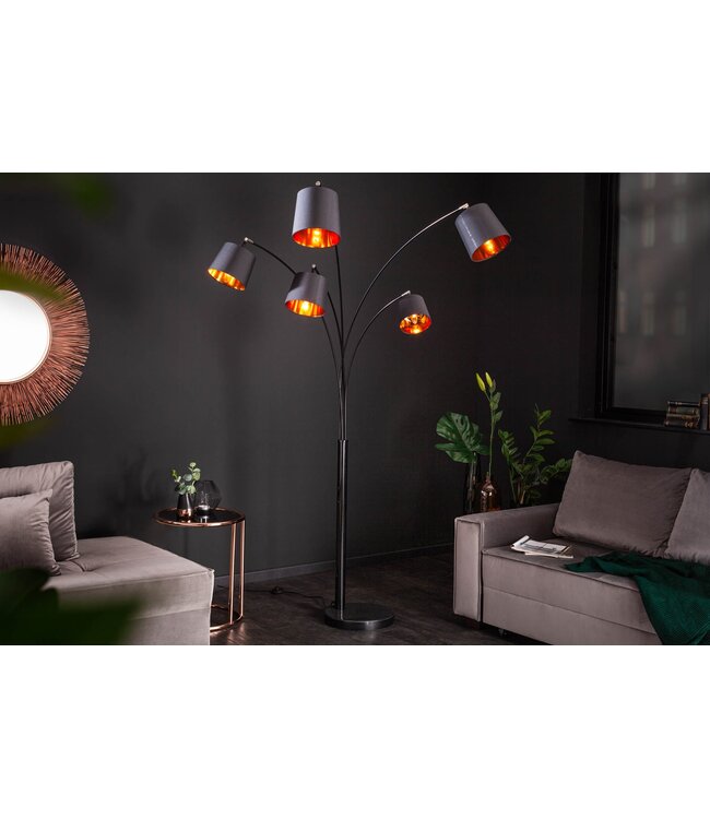 Invicta Interior Vloerlamp LEVELS 202cm 5 linnen kappen zwart goud - 40036