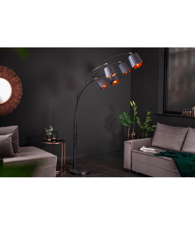 Invicta Interior Vloerlamp LEVELS 202cm 5 linnen kappen zwart goud - 40036