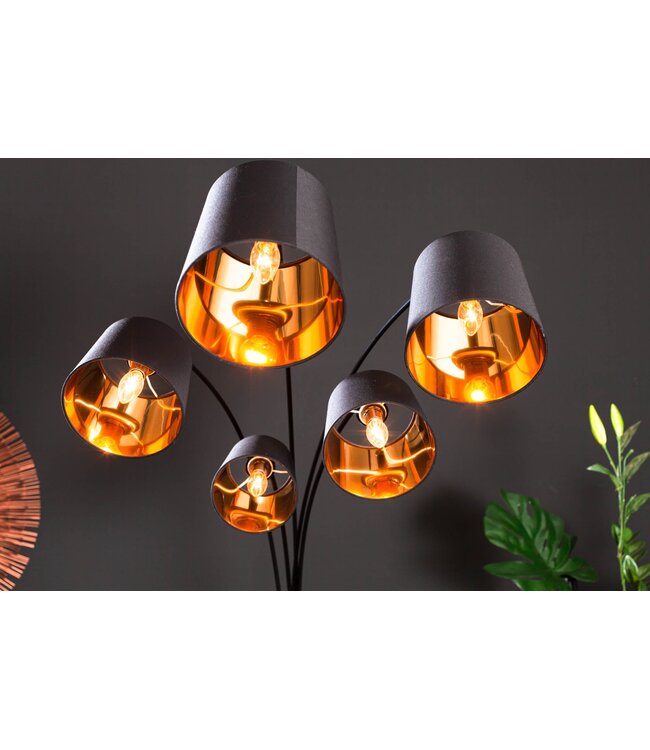 Invicta Interior Vloerlamp LEVELS 202cm 5 linnen kappen zwart goud - 40036