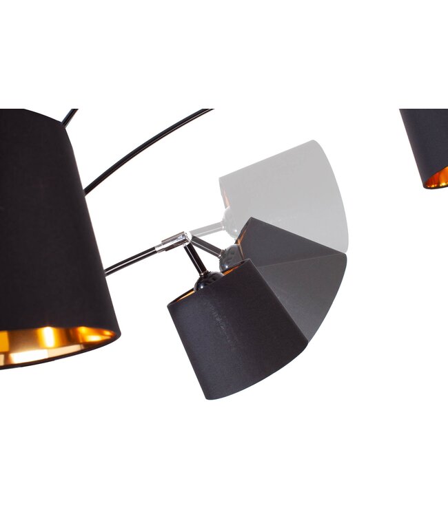 Invicta Interior Vloerlamp LEVELS 202cm 5 linnen kappen zwart goud - 40036