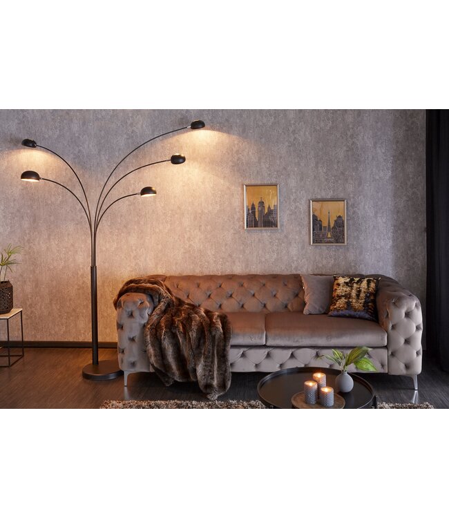 Invicta Interior Vloerlamp met vijf lichtpunten, 210 cm, zwart-goud met marmeren voet. - 22967