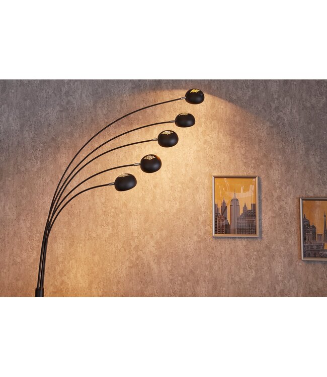 Invicta Interior Vloerlamp met vijf lichtpunten, 210 cm, zwart-goud met marmeren voet. - 22967