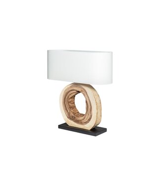 Invicta Interior Tafellamp ORGANIC ARTWORK 55 cm, massief walnoothout, linnen kap, beige - 39627