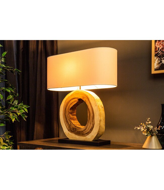 Invicta Interior Tafellamp ORGANIC ARTWORK 55 cm, massief walnoothout, linnen kap, beige - 39627