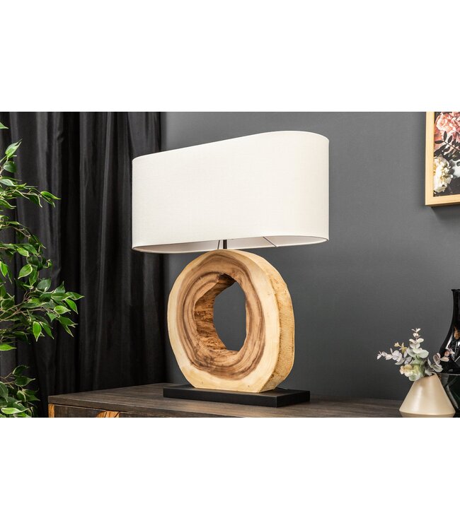 Invicta Interior Tafellamp ORGANIC ARTWORK 55 cm, massief walnoothout, linnen kap, beige - 39627