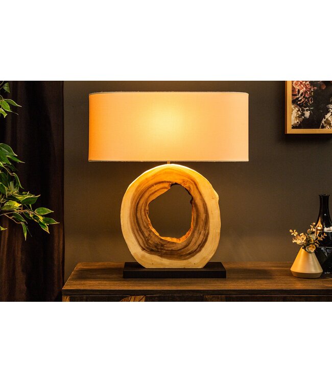 Invicta Interior Tafellamp ORGANIC ARTWORK 55 cm, massief walnoothout, linnen kap, beige - 39627