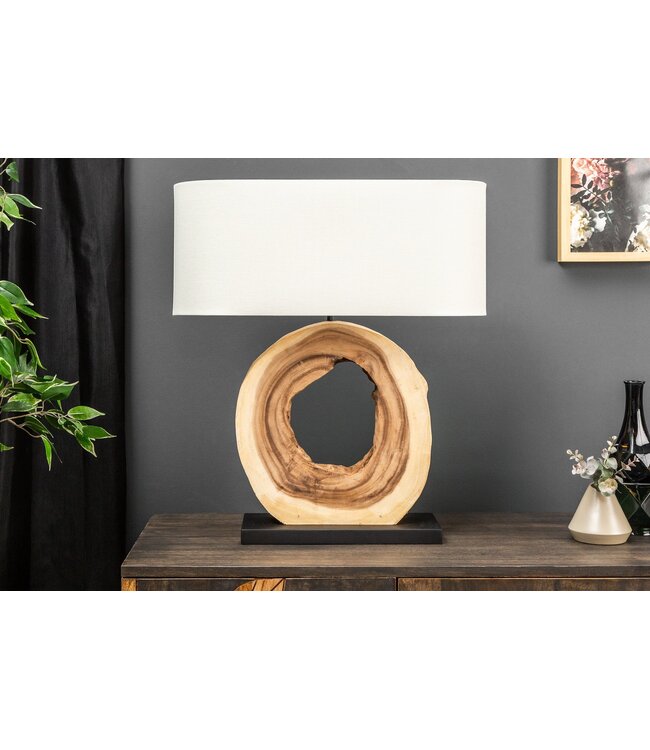 Invicta Interior Tafellamp ORGANIC ARTWORK 55 cm, massief walnoothout, linnen kap, beige - 39627