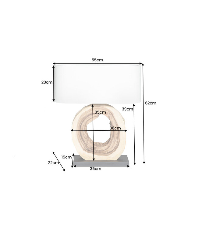 Invicta Interior Tafellamp ORGANIC ARTWORK 55 cm, massief walnoothout, linnen kap, beige - 39627