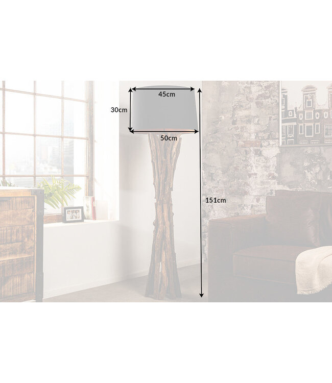 Invicta Interior Vloerlamp HARMONY NATURE 150 cm teakhouten linnen kap zwart - 41386