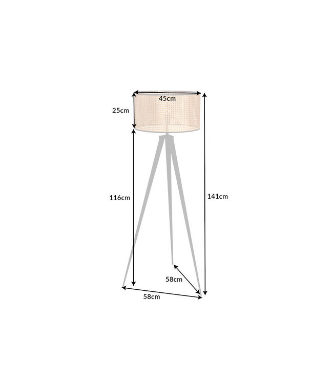 Invicta Interior Vloerlamp WIENER GEFLECHT 140cm zwarte poten - 42807