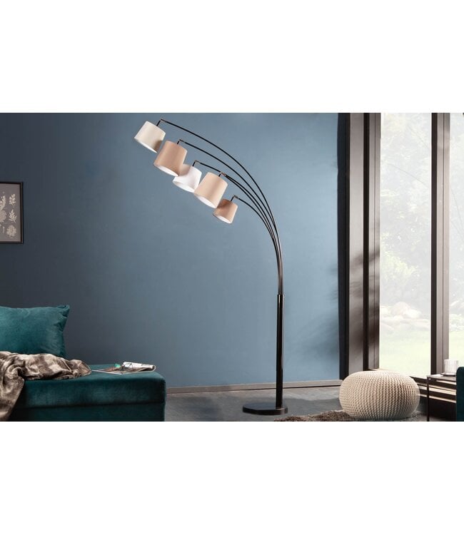Invicta Interior Vloerlamp LEVELS 5 linnen kappen beige bruin met marmeren voet - 38825