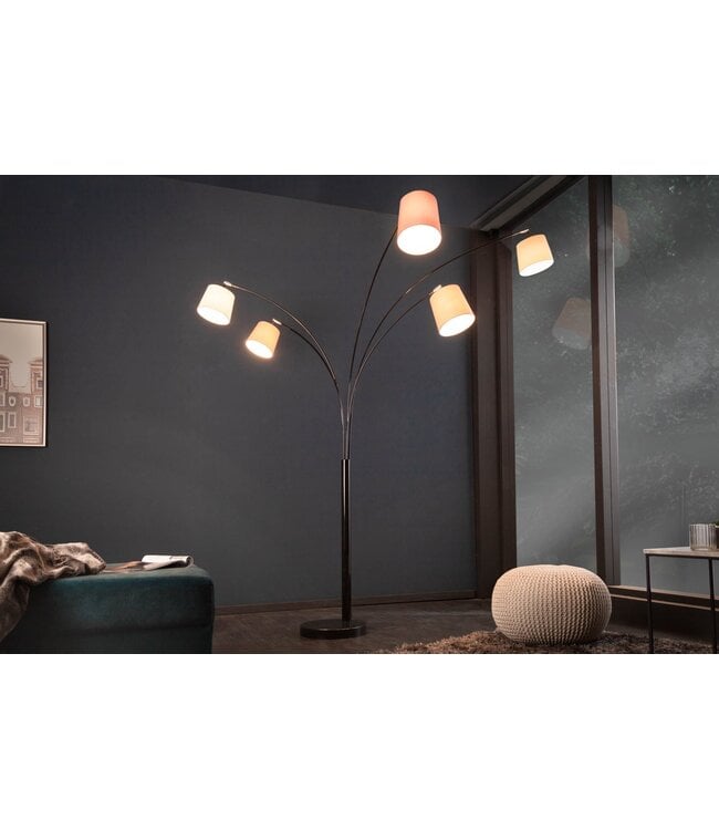 Invicta Interior Vloerlamp LEVELS 5 linnen kappen beige bruin met marmeren voet - 38825