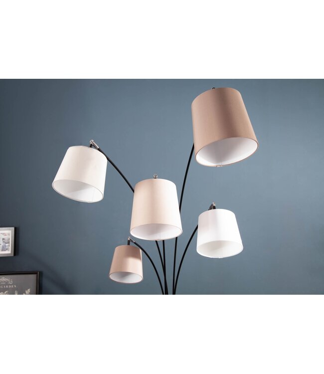 Invicta Interior Vloerlamp LEVELS 5 linnen kappen beige bruin met marmeren voet - 38825