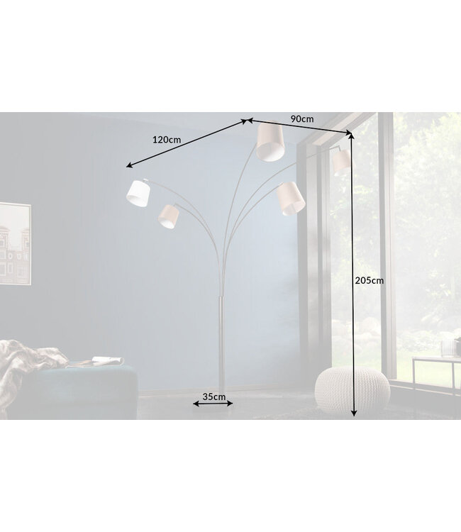 Invicta Interior Vloerlamp LEVELS 5 linnen kappen beige bruin met marmeren voet - 38825