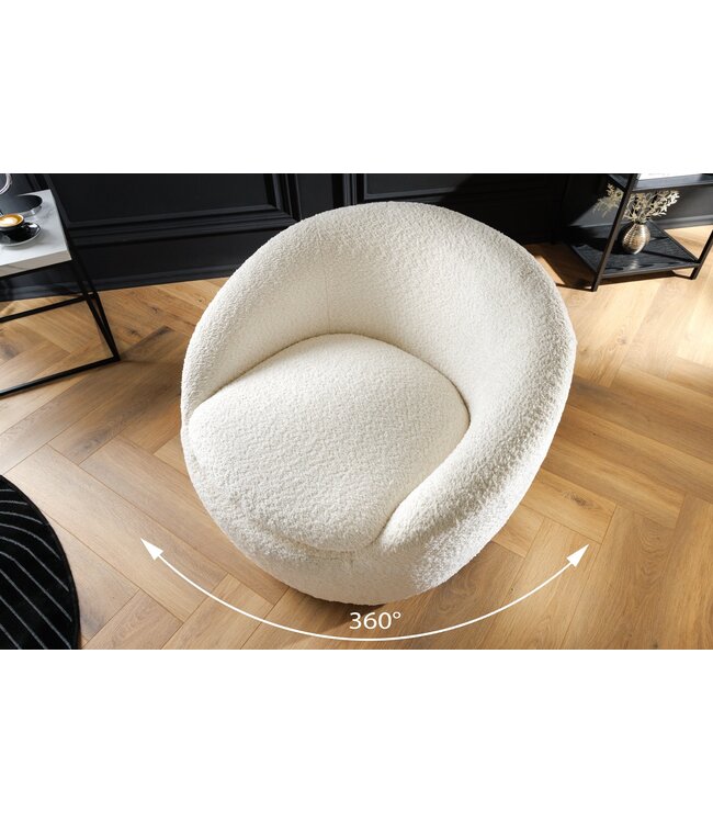 Invicta Interior Fauteuil ALPINE 360° draaibaar bouclé wit - 43531