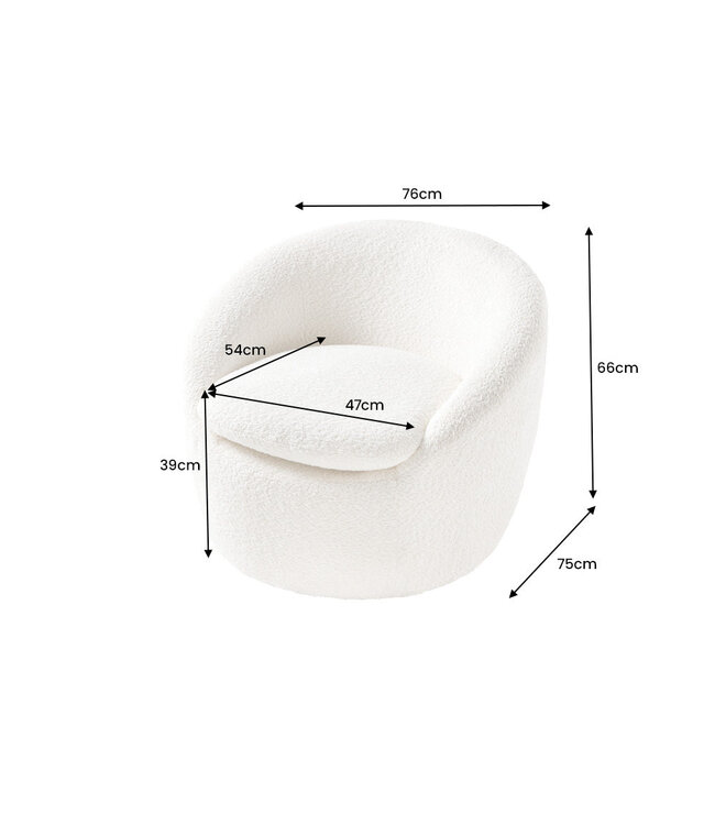 Invicta Interior Fauteuil ALPINE 360° draaibaar bouclé wit - 43531