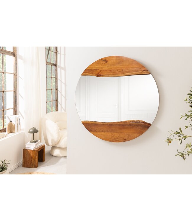 Invicta Interior Wandspiegel LIVING EDGE 100 cm rond met natuurlijke rand, bruin acaciahout - 46492