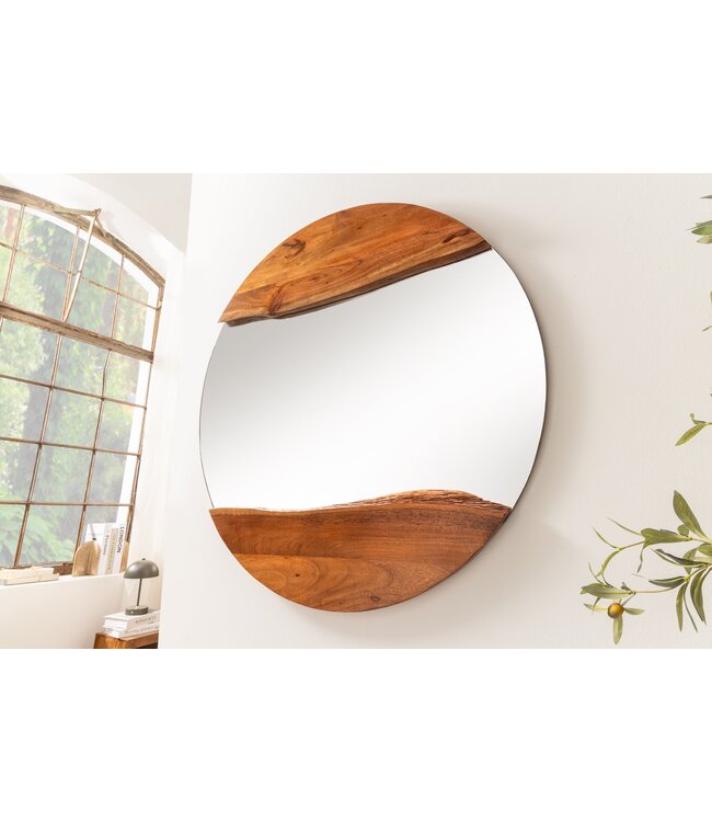 Invicta Interior Wandspiegel LIVING EDGE 100 cm rond met natuurlijke rand, bruin acaciahout - 46492